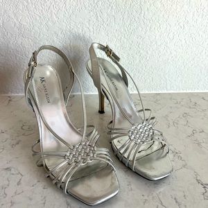 Silver strap thigh heels, size 9.